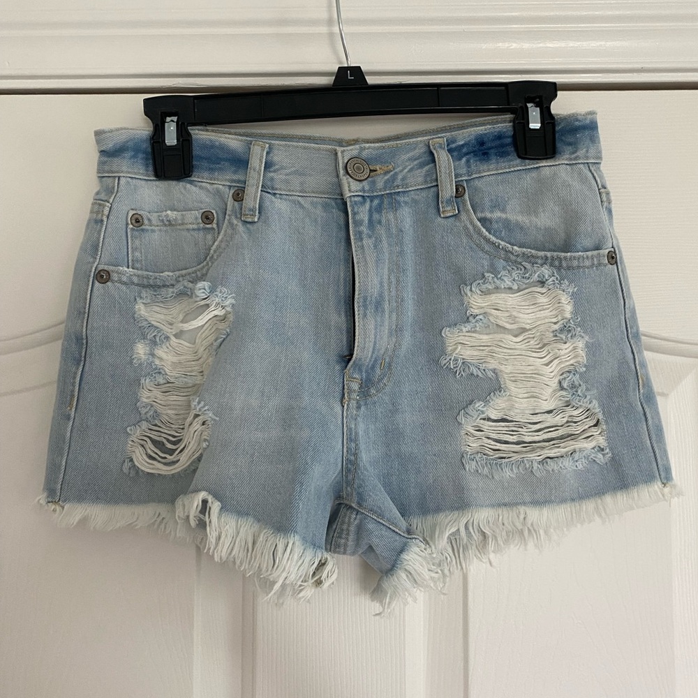 Aeropostale cheeky Light Blue Distressed Denim Shorts